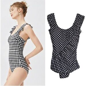 Vintage Style Swimsuit Coquette Girl Pin Up Gingham Black White 1 Piece Size Med